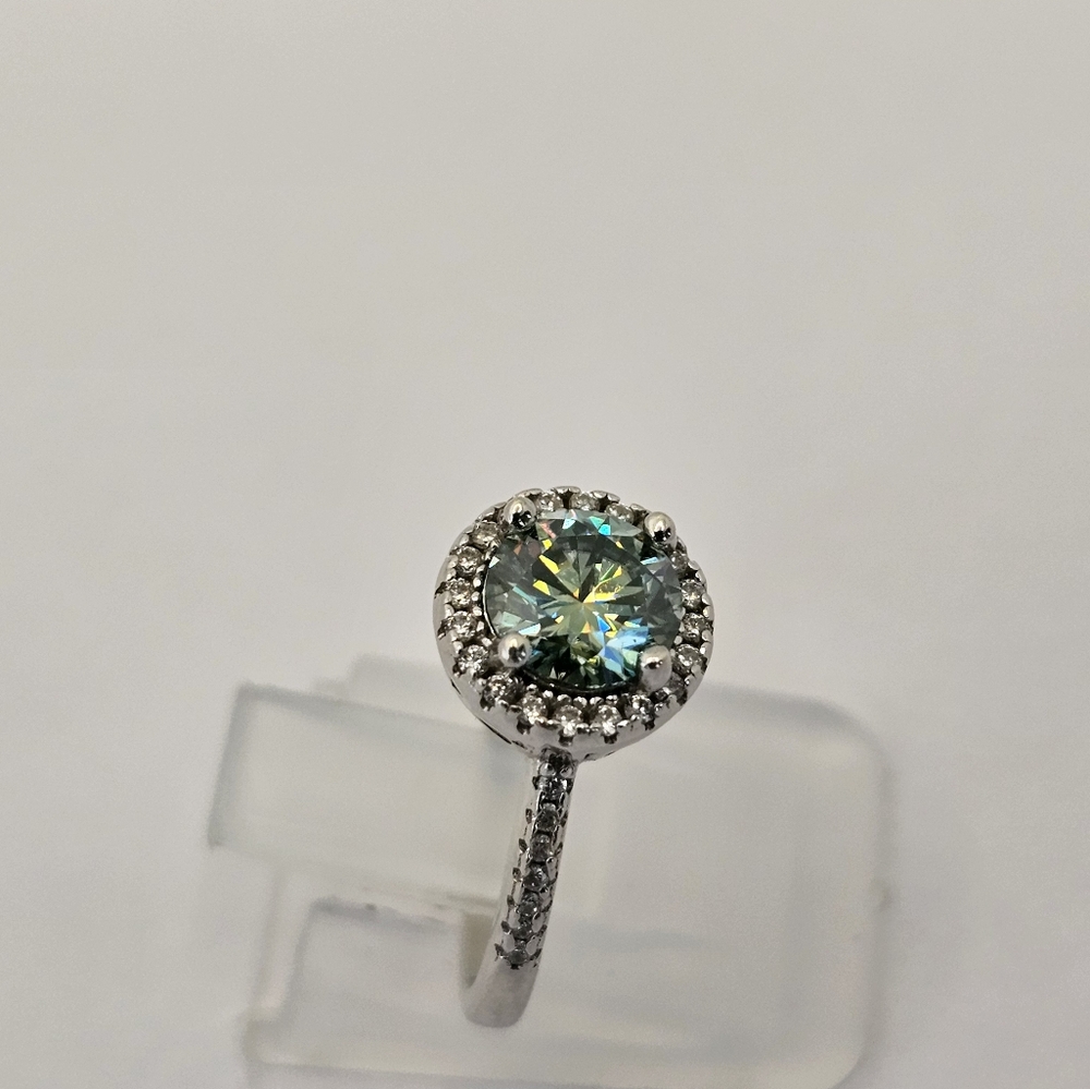 Certified GRA Green Moissanite Ring 18k White Gold over Sterling Silver … - Picture 9 of 14